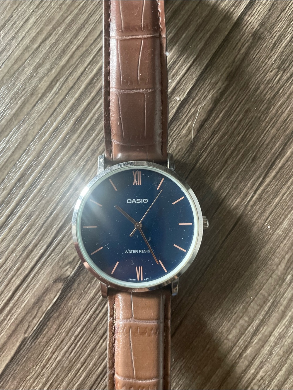 Casio Men’s Brown Leather Watch with Blue Dial